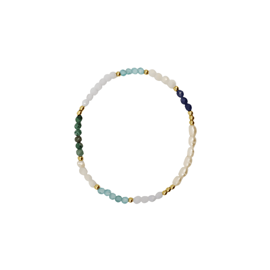 Stone & Pearl Bracelet - Zjoosh - Zjoosh Blue Stone and Pearl Stretch Bracelet - The Gift Company