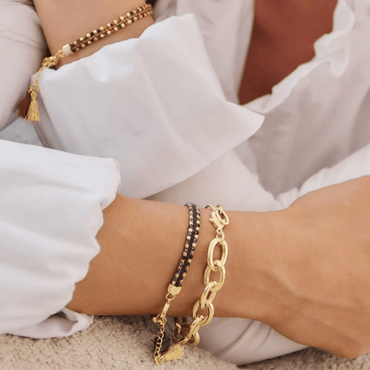 Stone Pearl Bracelet - Zjoosh - Zjoosh Black Beaded Tassel Bracelet - The Gift Company