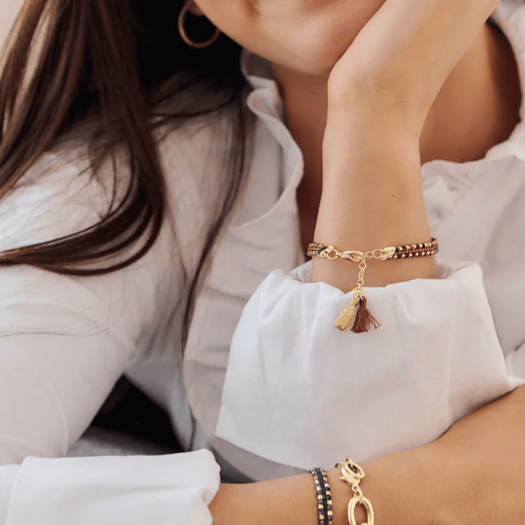 Stone Pearl Bracelet - Zjoosh - Zjoosh Chocolate Beaded Tassel Bracelet - The Gift Company