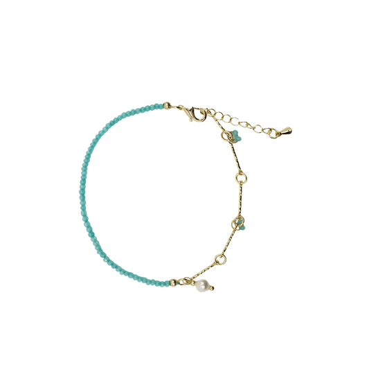 Stone Pearl Bracelet - Zjoosh - Zjoosh Turquoise Pearl and Gold Long Bracelet - The Gift Company