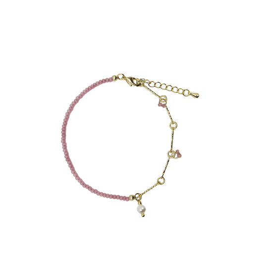 Stone Pearl Gold Bracelet - Zjoosh - Zjoosh Pink Stone Pearl and Gold Bracelet - The Gift Company