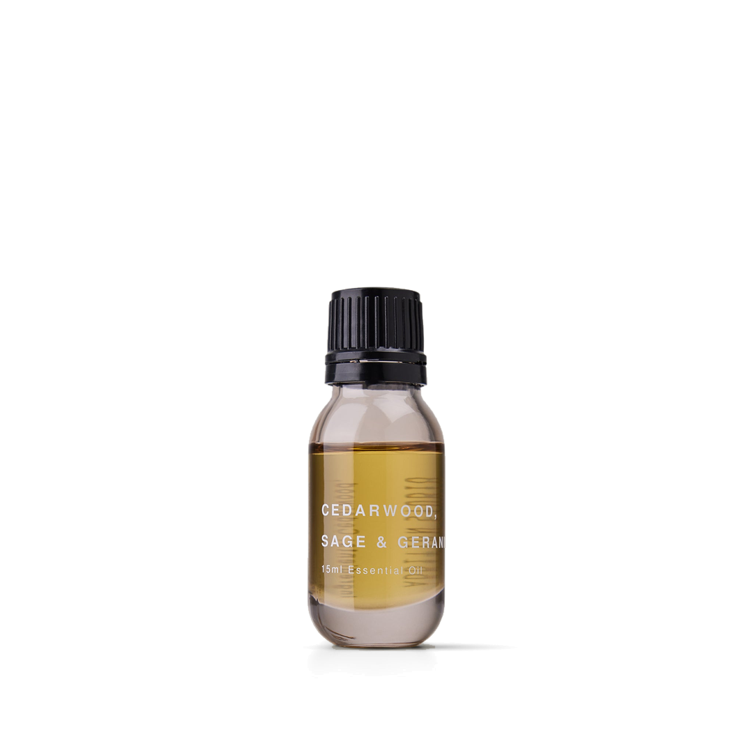 Addition Studio Cedarwood, Sage and Geranium Essential Oil 15mL — genuine product photograph on white, 1080 × 1080