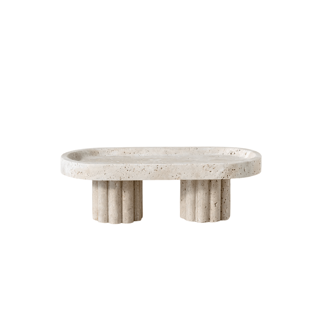 Tray - Black Blaze - Black Blaze Column Tray Oval / Travertine - The Gift Company