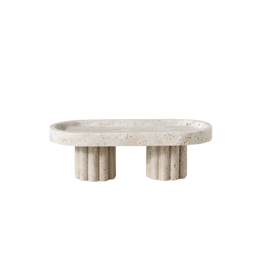 Tray - Black Blaze - Black Blaze Column Tray Oval / Travertine - The Gift Company