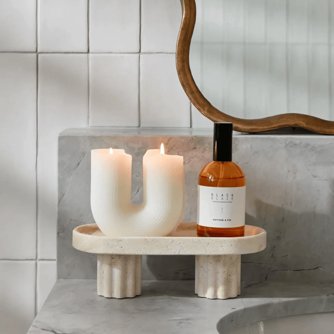 Tray - Black Blaze - Black Blaze Column Tray Oval / Travertine - The Gift Company