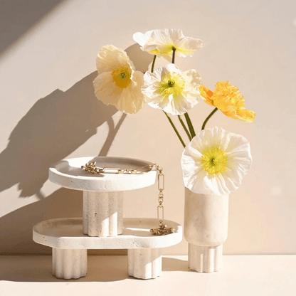Tray - Black Blaze - Black Blaze Column Tray Oval / Travertine - The Gift Company