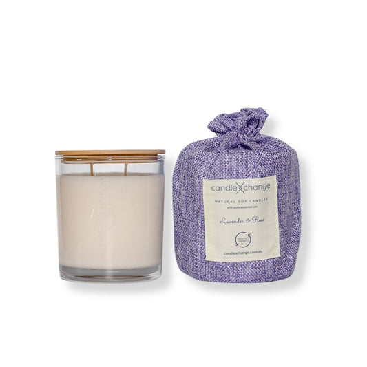 CandleXchange Lavender & Rose Soy Candle 400g styled brand image