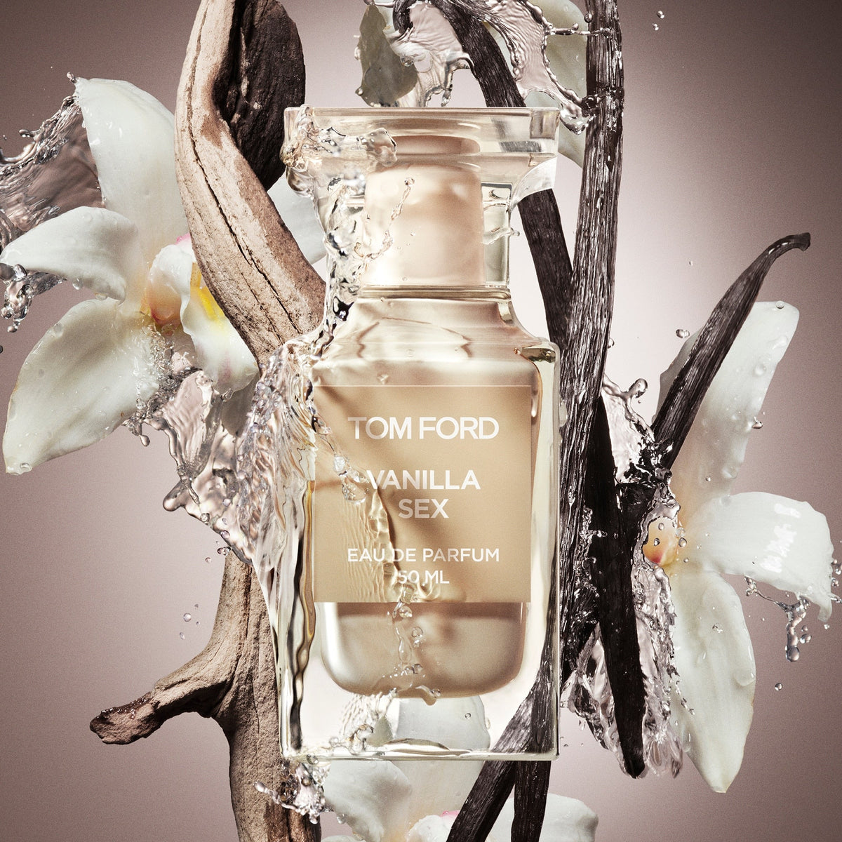 Tom Ford Vanilla Sex 50mL styled with vanilla and white florals