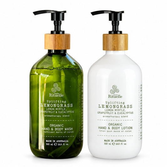 Urban Rituelle Lemongrass Flourish Organics Hand & Body Wash and Lotion Bundle 2 x 500mL