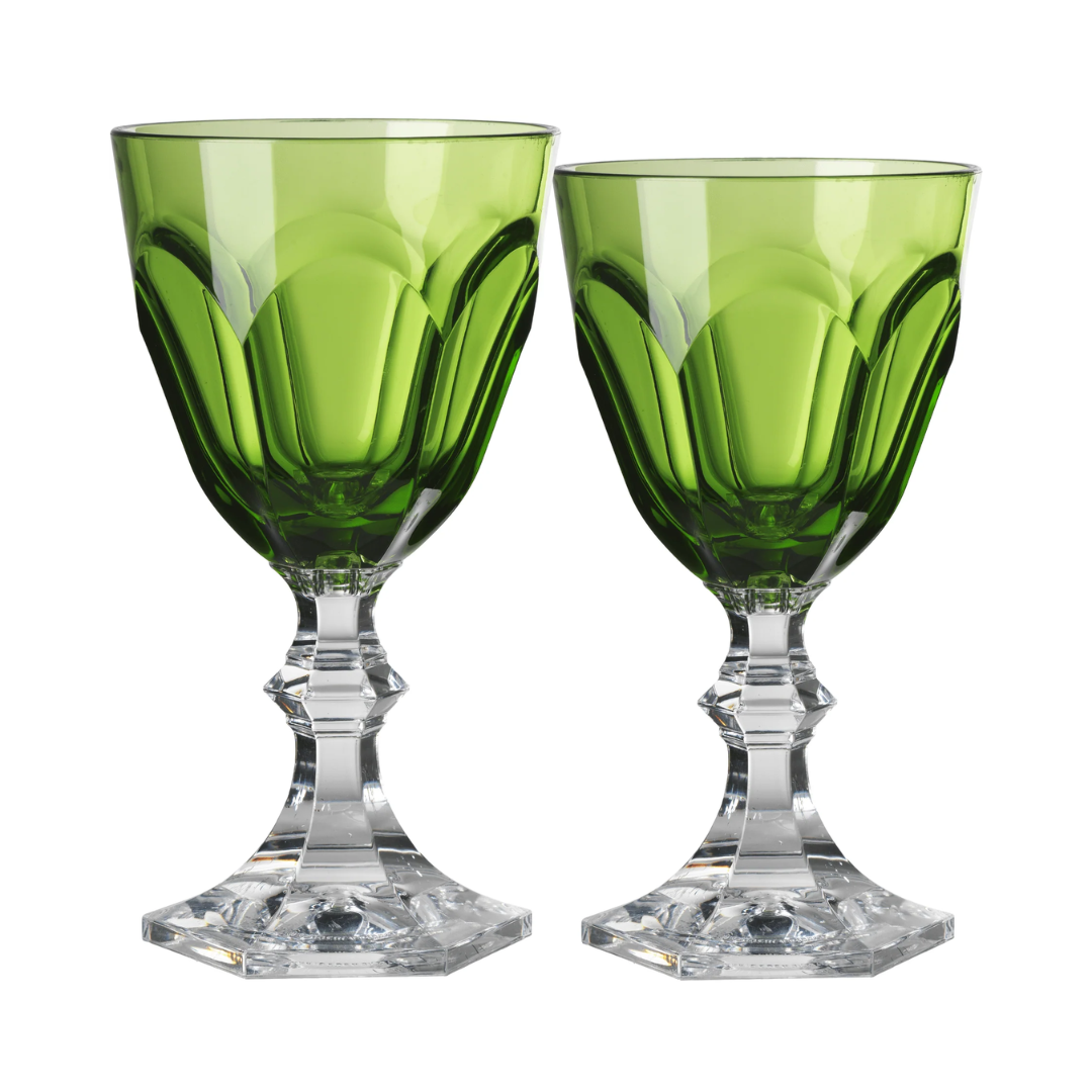 Water Glasses - Mario Luca Giusti - Mario Luca Giusti Dolce Vita Set of 2 Wine & Water Glasses Green - The Gift Company