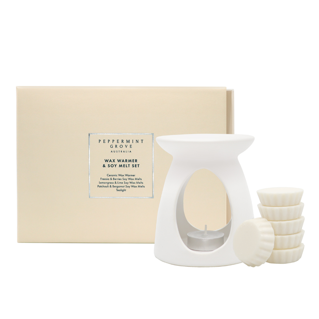 Wax Warmer Gift Set - Peppermint Grove - Peppermint Grove Wax Warmer & Soy Melt Gift Set - The Gift Company