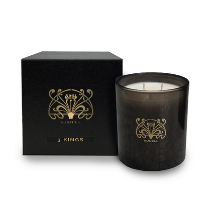 XL PREMIUM JAR CANDLE - SANJULA - SANJULA 3 Kings XL Transparent Black Jar 430g - The Gift Company